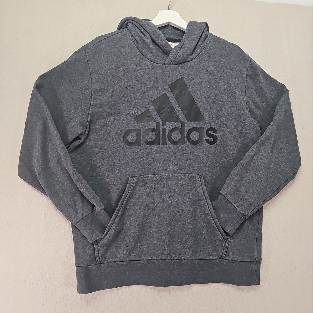 Adidas Men's Large ESS LIN Pullover FT Hoodie Gray CE1934 Sweatshirt Kangaroo
